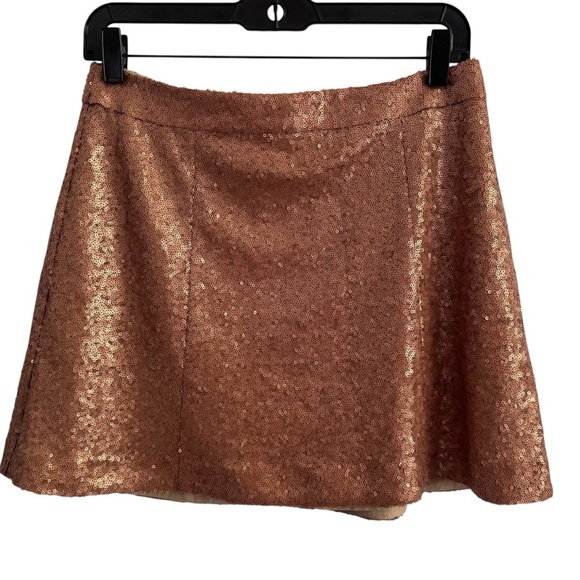 Decree Sequin Lined Zip on Back Lightweight Mini Skirt - Rose Gold Size Medium - Picture 1 of 13